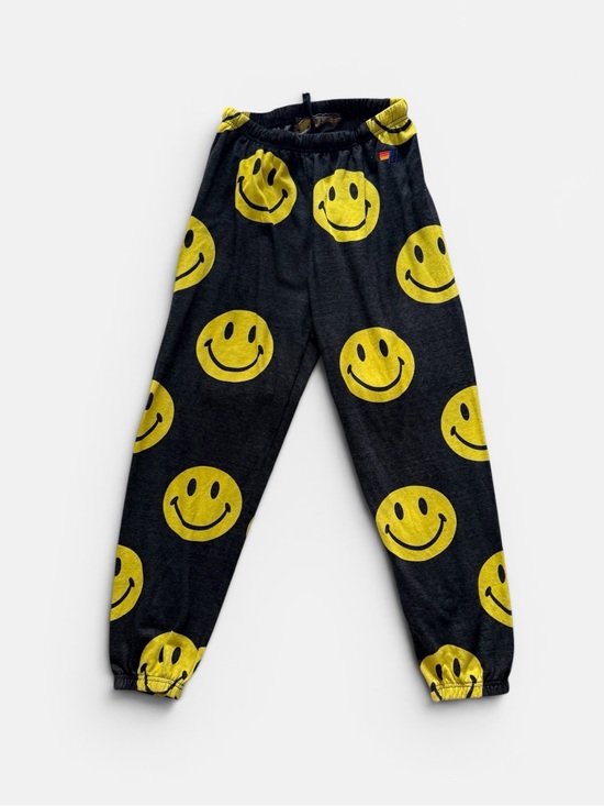 Aviator Nation Pants - Aviator Nation Black Smiley Repeat Black  Sweatshirt with Yellow Faces L